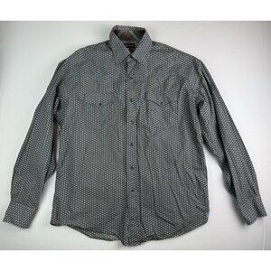 STETSON Pearl Snap Geometric Print Long Sleeve Western Shirt Brown/Teal Sz Large